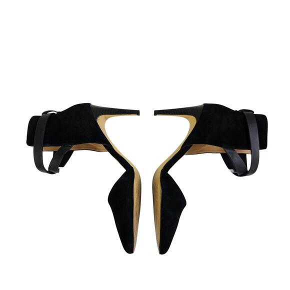 Joes Jeans Womens Laney Heels Size 7 Black Suede Leather Ankle Wrap Classic Sexy - Picture 4 of 9